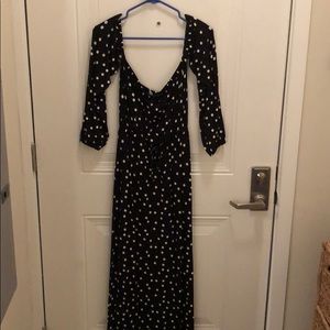 Black and white polka dot, off the shoulder maxi